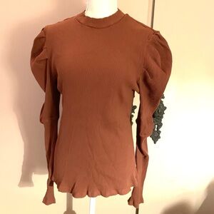NWOT Women’s SHEIN Puff Sleeve Rib Knit Top - Brown